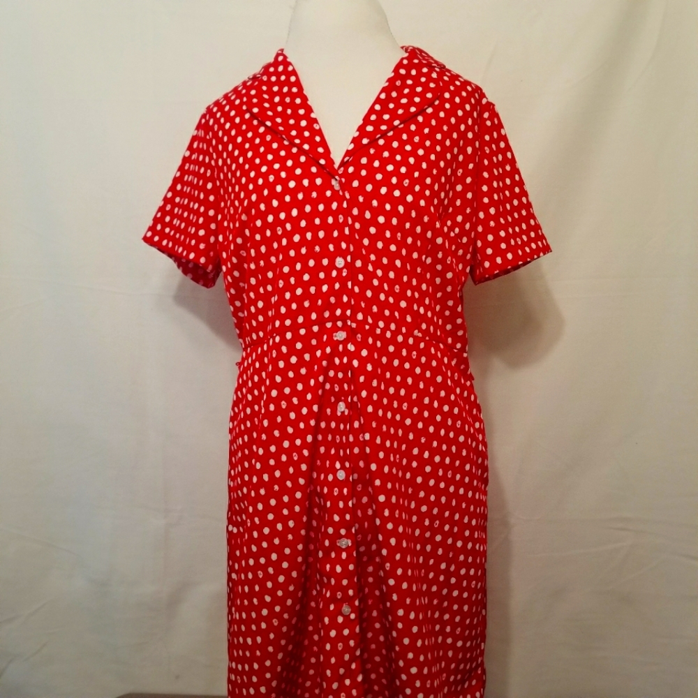 A New Day button-front dress red with white polka-dot XL
